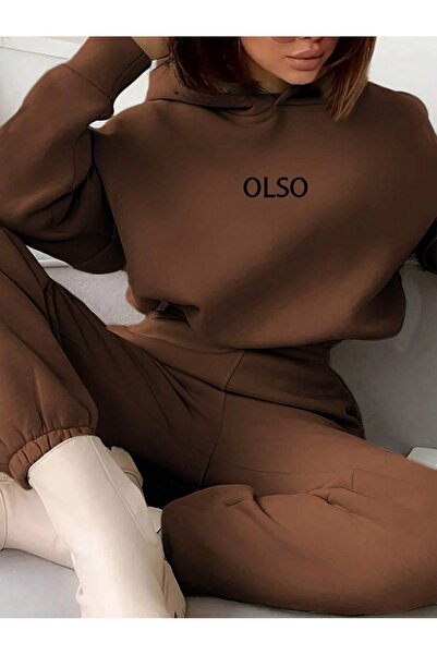 darkopia Unisex Men's Women's Olso Printed Oversize 3 Thread Hooded Tracksuit Set