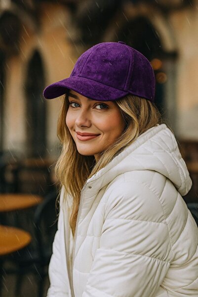 FELLMENS Șapcă pentru femei din piele intoarsa mov