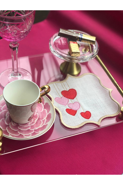 Agbtrend 2 Adet Kalp Nakışlı Sunum ve Kokteyl Peçetesi