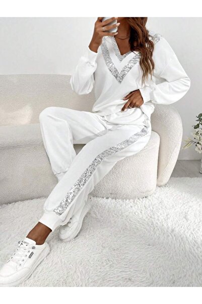 JANES Women's Long Sleeve V-Neck Pulpayeteked Viscose Two Thread Blouse and Pants