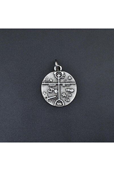 Alooya Türk Kam - Şaman Davulu Gümüş Kaplama Kolye Ucu