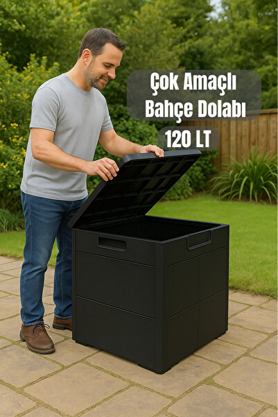 Metsar Home 120 Lt. Kapaklı Siyah Bahçe-Balkon Dolabı Bahçe Malzemeleri Düzen...