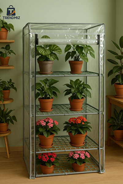 Trendmiz tek Bölmeli Şeffaf Sera Dolabı | 4 Katlı Raflı Bitki Yetiştirme ve K...