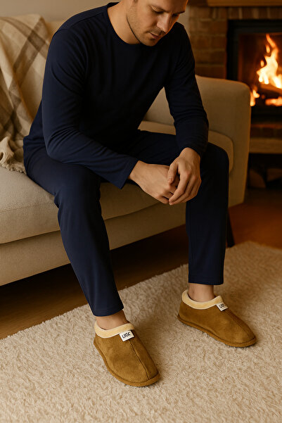 meko aksesuar UCC Erkek Kışlık Ev Terliği – Peluş Astar, Yumuşak Taban, Kaymaz ve Sıcak Tutucu