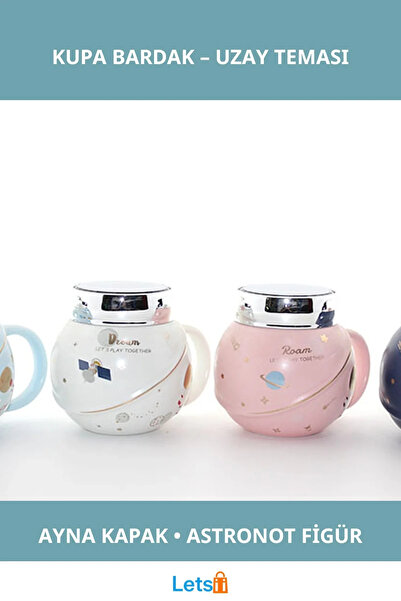 Letsii Durable Porcelain Mug with Astronaut Design and Mirror Lid