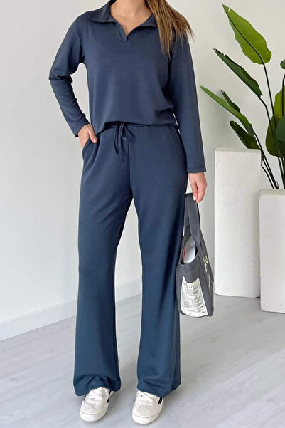 Mogi Butik Women's Modal Fabric Polo Neck Long Sleeve Suit 3114