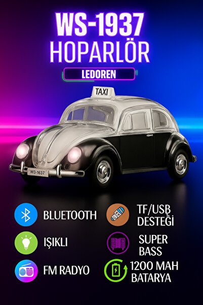 L'eDoren WS-1937 Radyolu Işıklı Nostaljik Volkswagen Araba Bluetooth Hoparlör...