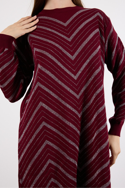 Clothes Fast Women's Burgundy Yan Slit Crew Neck Glitter Patterned Knitwear Blouse