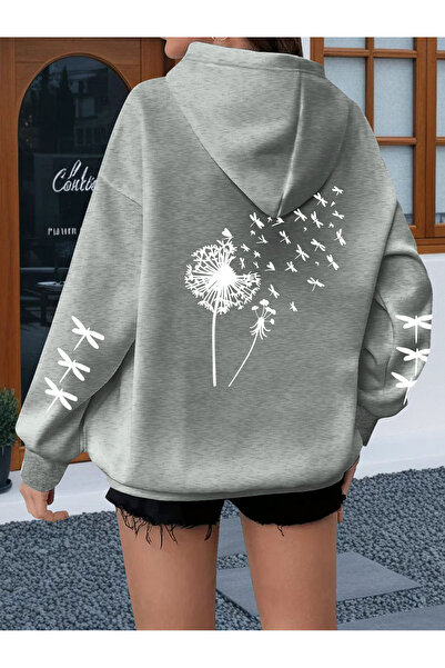 GALASHOP هودي مطبوع عليه زهرة الهندباء وفراشة التنين