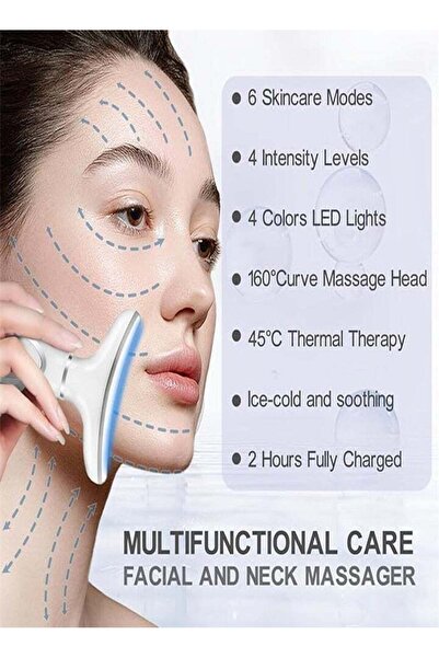 PopZa جهاز تدليك الوجه والرقبة بالضوء الأحمر مع 4 ألوان LED وتدفئة (أبيض)