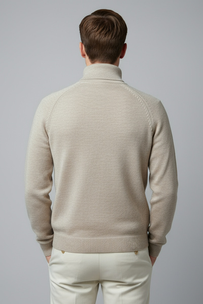 CHUBA Men's Turtleneck Standard Fit Italian Raglan Knitwear Sweater Beige 26W2013