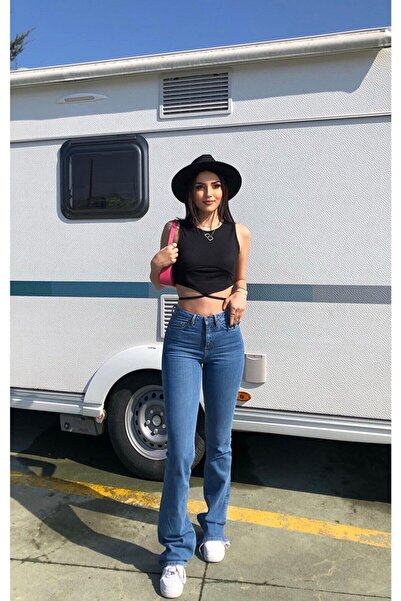 LİMABEL All Star Flare Jeans Spanish Jeans High Waist Colorfast Medium Blue S...