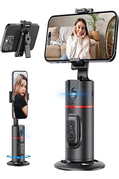 PopZa حامل هاتف سيلفي مثبت بمحور دوران 360 درجة مع تتبع الوجه وجهاز تحكم عن بعد