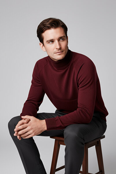 CHUBA Men's Turtleneck Standard Fit Italian Raglan Knitwear Sweater Burgundy 26W2013