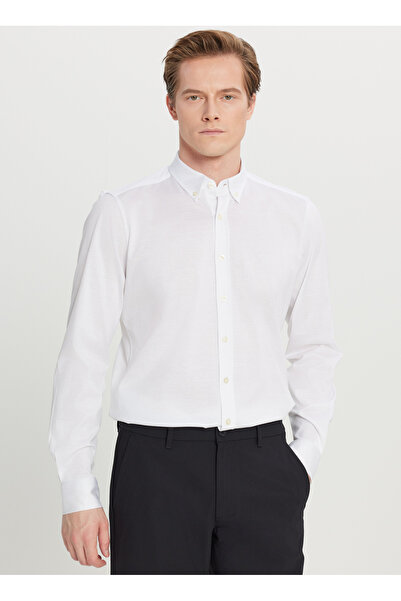 ALTINYILDIZ CLASSICS Slim Fit Düğmeli Yaka Beyaz Erkek Gömlek ACE020261469_BYZ