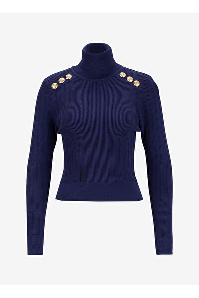 Fabrika Tam Balıkçı Yaka Dar Fitilli Lacivert Kazak Kadın F5WL-KZK0018