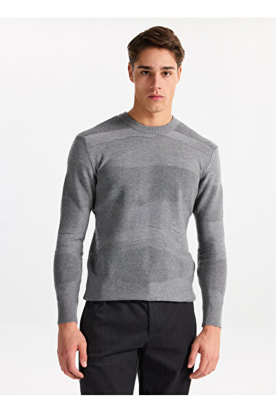 GMG FIRENZE Ανδρικό πουλόβερ με λαιμόκοψη κανονικής εφαρμογής γκρι GU25MFW04021