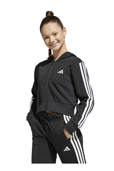 adidas Düz Kız Çocuk Siyah Sweatshırt JJ0956 JG 3S FT FZ CRO