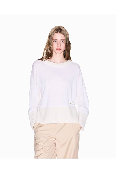 Armani Exchange Women's Organic Cotton Long Sleeve Ecru Sweater Xw000772 Af16602-U1003