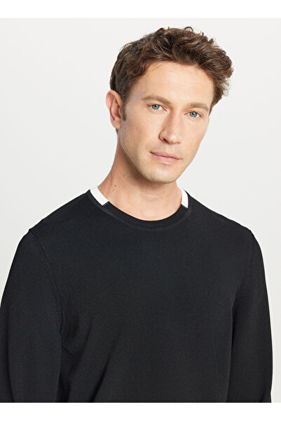 ALTINYILDIZ CLASSICS Crew Neck Standard Black Men's Sweater Ace049261484_Syh