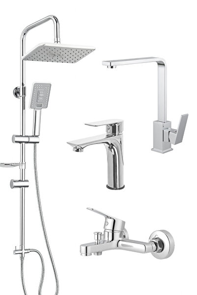 VSA Krom 4lü Set Banyo Bataryası Eviye Bataryası Lavabo Bataryası Duş Tepe Yağmurlama Seti Özel Seri 2