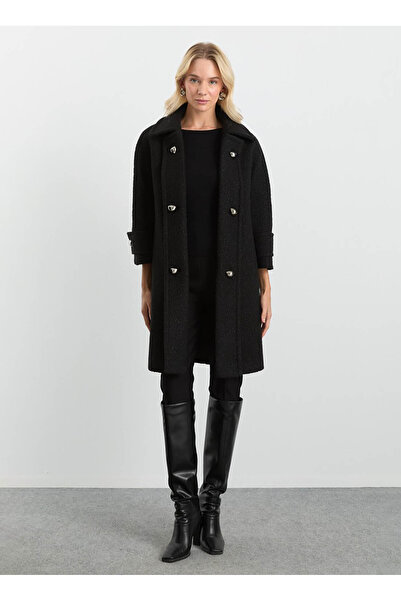 Selen Siyah Kadın Standart Desenli Kaban 25KSL9526