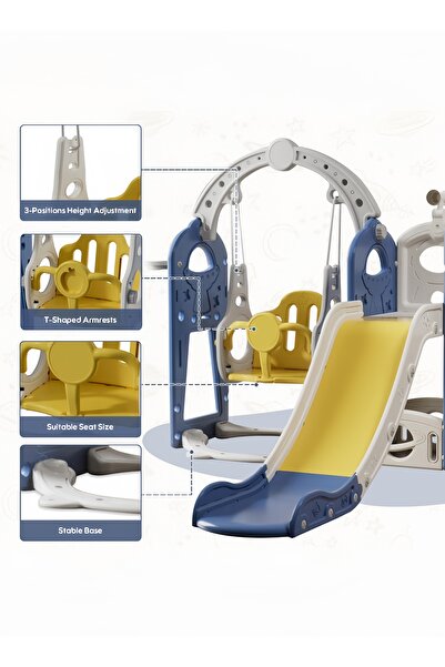 Venpara 5-in-1 Kids Slide and Swing Set with Basketball Hoop, Storage & Telescope