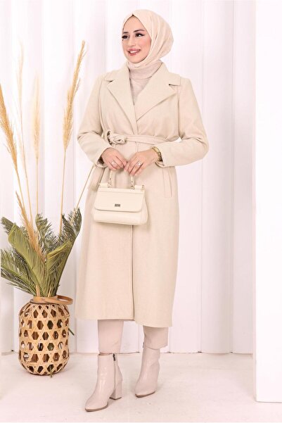 TRENDTESETTÜR Women's Beige (Stone) Belted Coat t 96007