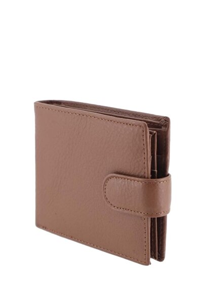 HASSION - Men's genuine leather wallet, snap closure. F055, dark brown