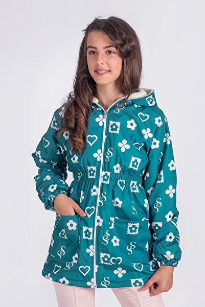 Minigimin Cicileri Palton din blană pentru fetiță cu model SS Daisy - Verde