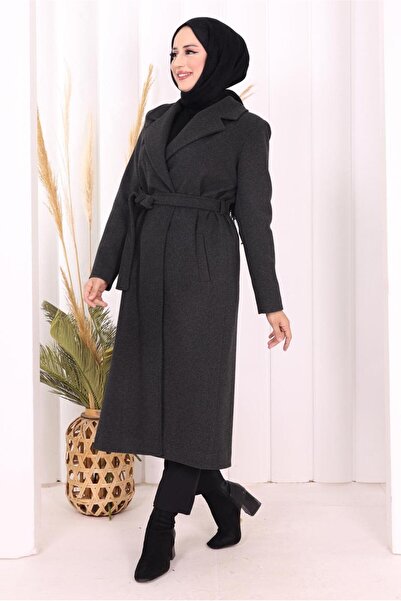 TRENDTESETTÜR Women's Gray (Anthracite) Coat with Belt t 96007