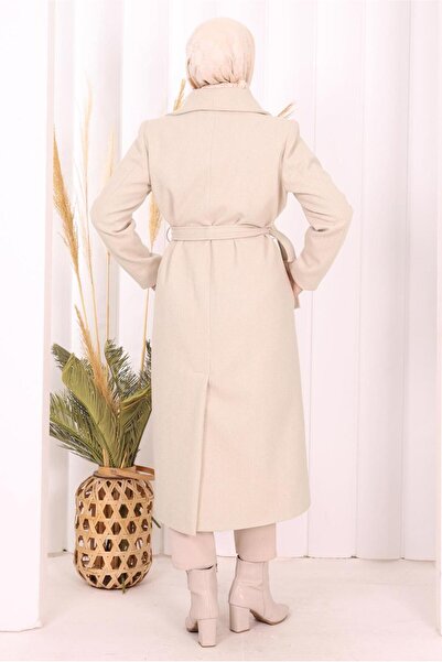 TRENDTESETTÜR Women's Beige (Stone) Belted Coat t 96007