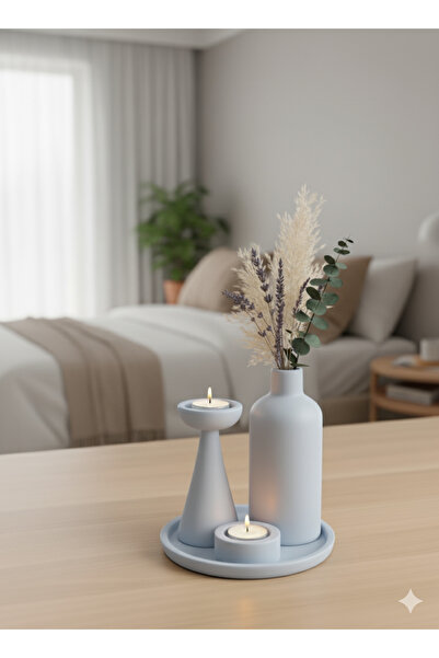TACTIC Modern 4-Piece Decorative Set (Vase-Candlestick-Candle Holder-Tray)