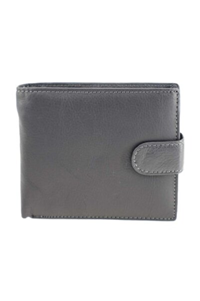 HASSION - Men's genuine leather wallet, snap closure, F055, gray