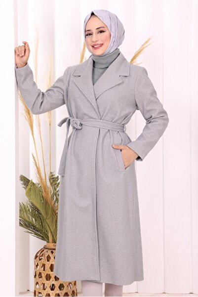 TRENDTESETTÜR Women's Gray Belted Coat t 96007