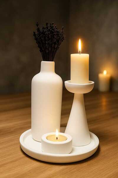 TACTIC Modern 4-Piece Decorative Set (Vase-Candlestick-Candle Holder-Tray)