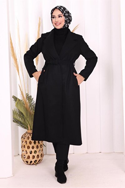 TRENDTESETTÜR Women's Black Belted Coat t 96007