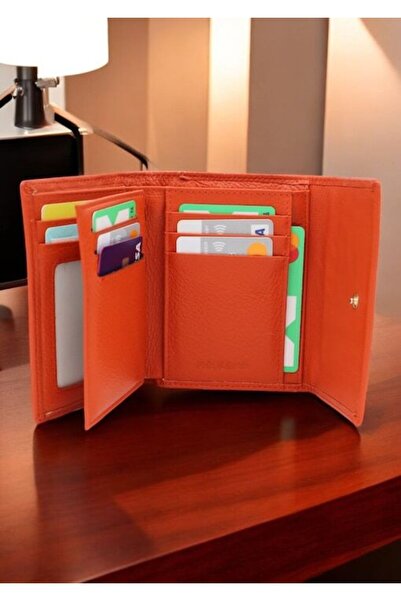 HASSION Women's Wallet Genuine Leather A16, Orange Red