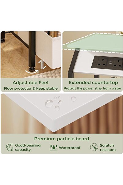 Venpara Bedside Table with Charging Station, Multifunctional Nightstand with Fabric Drawer & Adjustable Feet