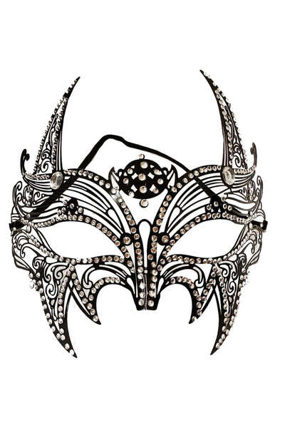 ZERO LAND Lvsqvr Black Color Laser Cut Metal Luxury Mask with Crystal Stones on It (80509) Prom Party