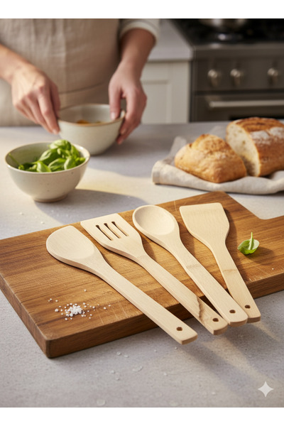 Hagen Set of 4 Natural Wooden Spoons Tablespoon Natural Wood Wooden Spoon Unpolished Unvarnished Healthy Spoon