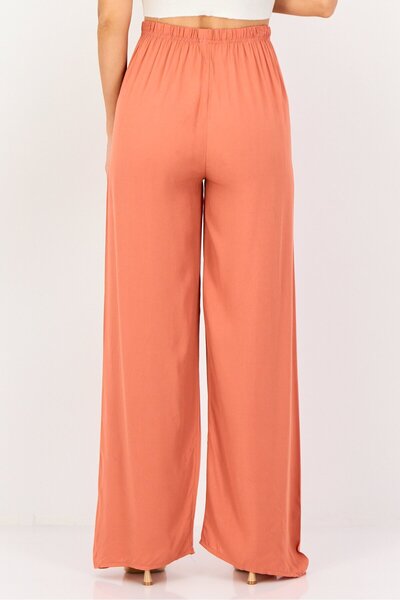 Happiness İstanbul Women Regular Fit Plain Drawstring Wide Leg Pants, Brown