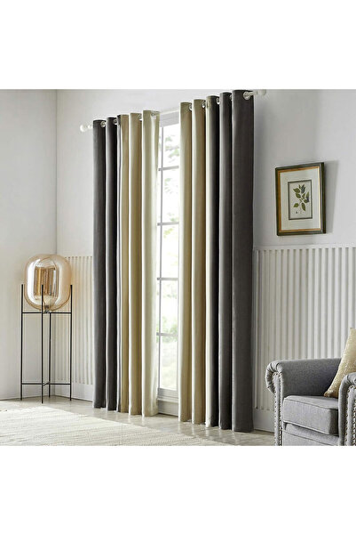 OMMATO Velvet Eyelet Curtains, 2 pcs, 140 x 240 cm, Gray/White Ivory