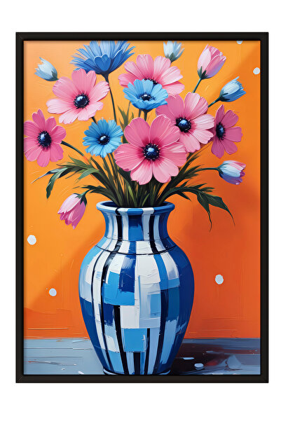 Zestia Tablou cu ramă neagră, vază albastră și flori vii – Botanică, Poster d...