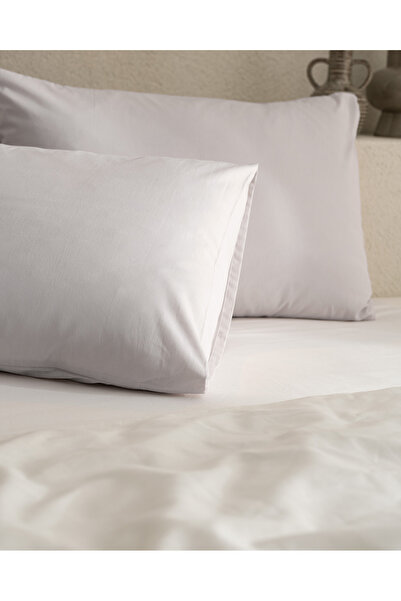 Madame Coco Manon 100% Cotton Ranforce Plain 2-Piece Pillowcase Set - Stone