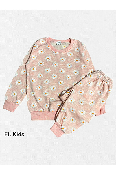 Fil Kids Kız Çocuk Pamuklu Kumaş Pembe Renk Şardonlu Papatya Çiçek Desenli Uz...