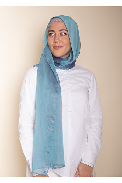 LUXY حجاب شيفون لامع باللون الأزرق البحري