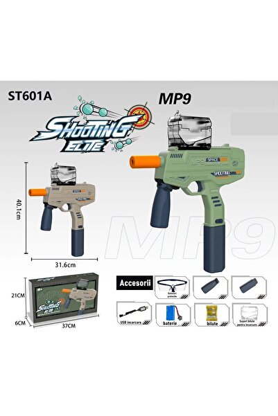 Flippy Electric Toy MP9 Blaster with Hydrogel Balls, 5000 Balls & Goggles, Beige