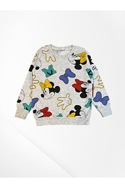 Pajama Shop Girl's Cotton Fabric Gray Color Fleece-Lined Mouse Pattern Long Sleeve Winter Pajamas Set