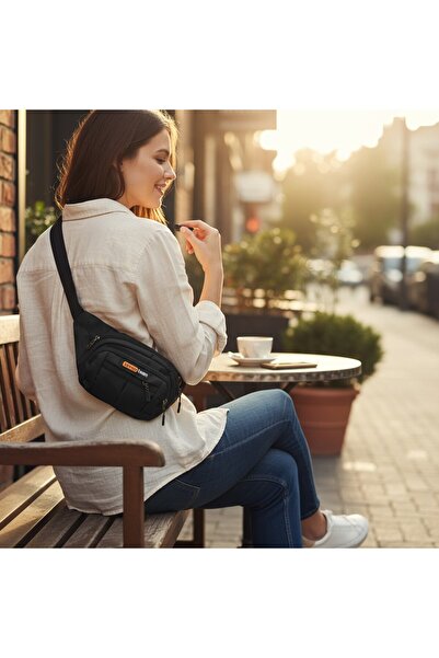 SEVENTEEN Waterproof Quatro Fabric Yellow Detailed Crossbody Chest Bag Waist Bag with Headphone Outlet